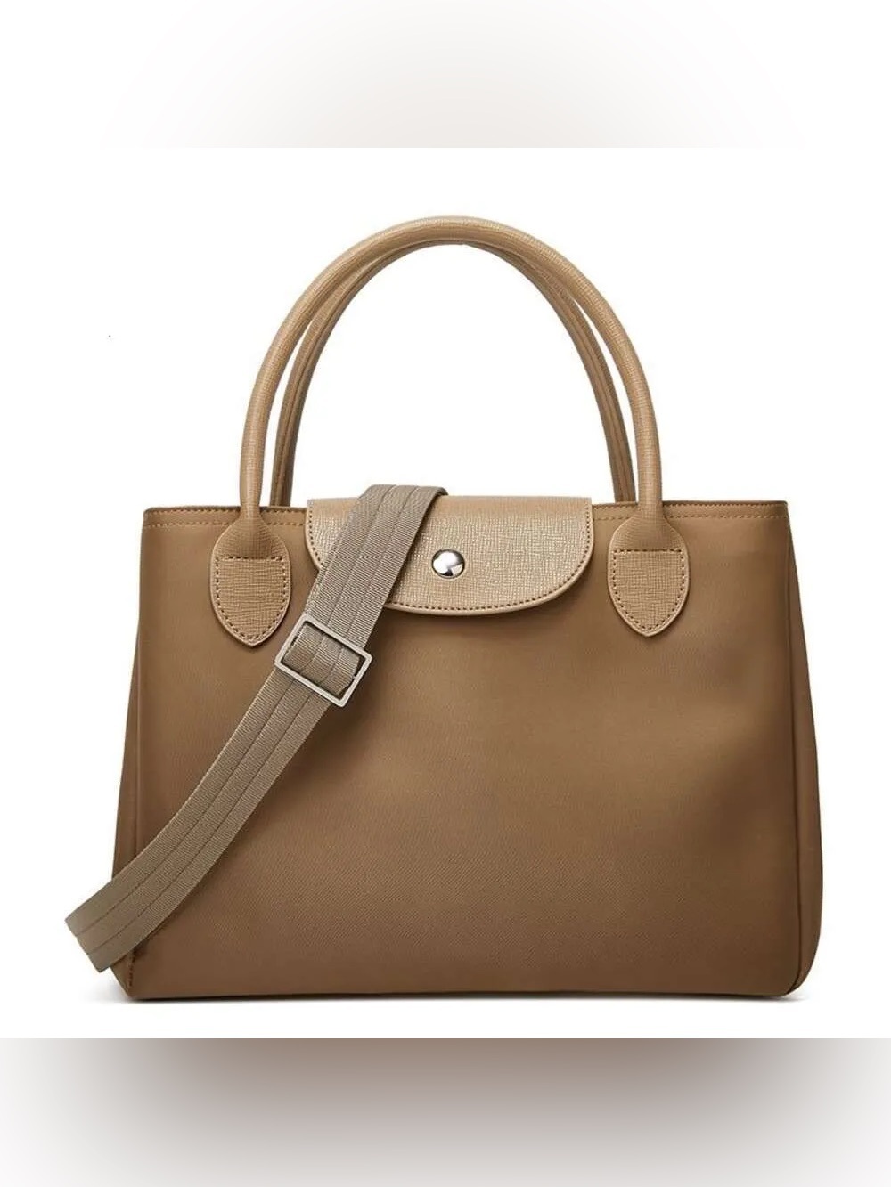 Taupe Structured Top-Handle Satchel with Removable Strap